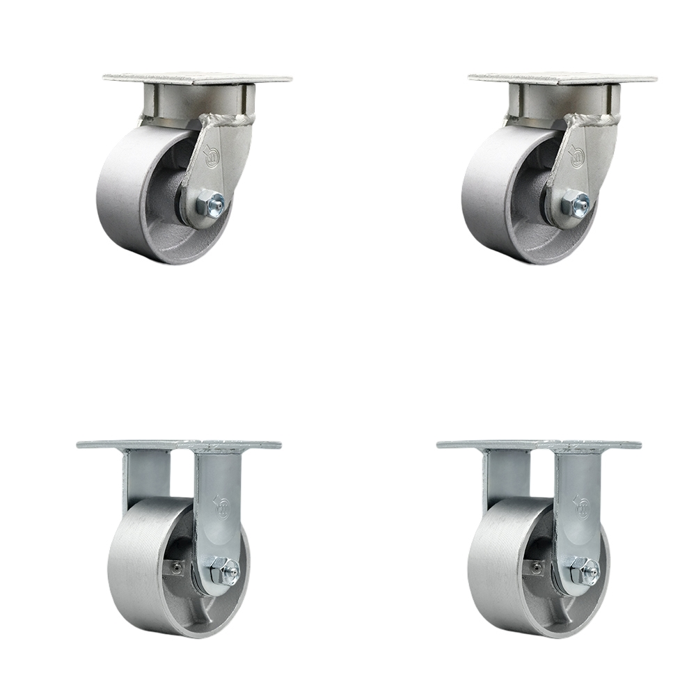 Heavy Duty Kingpinless Swivel Caster Set of 4 with 4 Inch Semi Steel Cast Iron Wheels and Bronze Bearings - Includes 2 Swivel and 2 Rigid - 4,000 lbs. Total Capacity - Service Caster Brand — photo 1