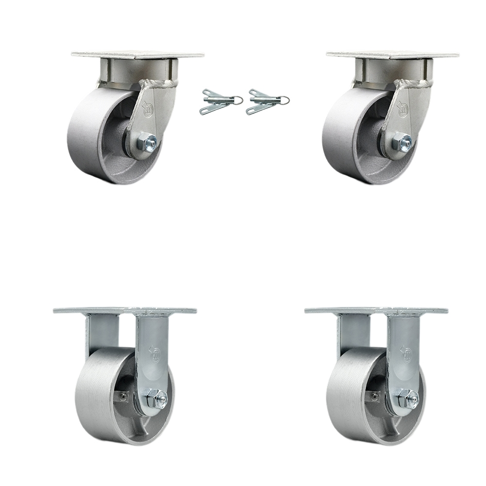 Heavy Duty Kingpinless Swivel Caster Set of 4 with 4 Inch Semi Steel Cast Iron Wheels and Ball Bearings - Includes 2 Swivel with Bolt on Swivel Locks and 2 Rigid - Service Caster Brand — photo 1