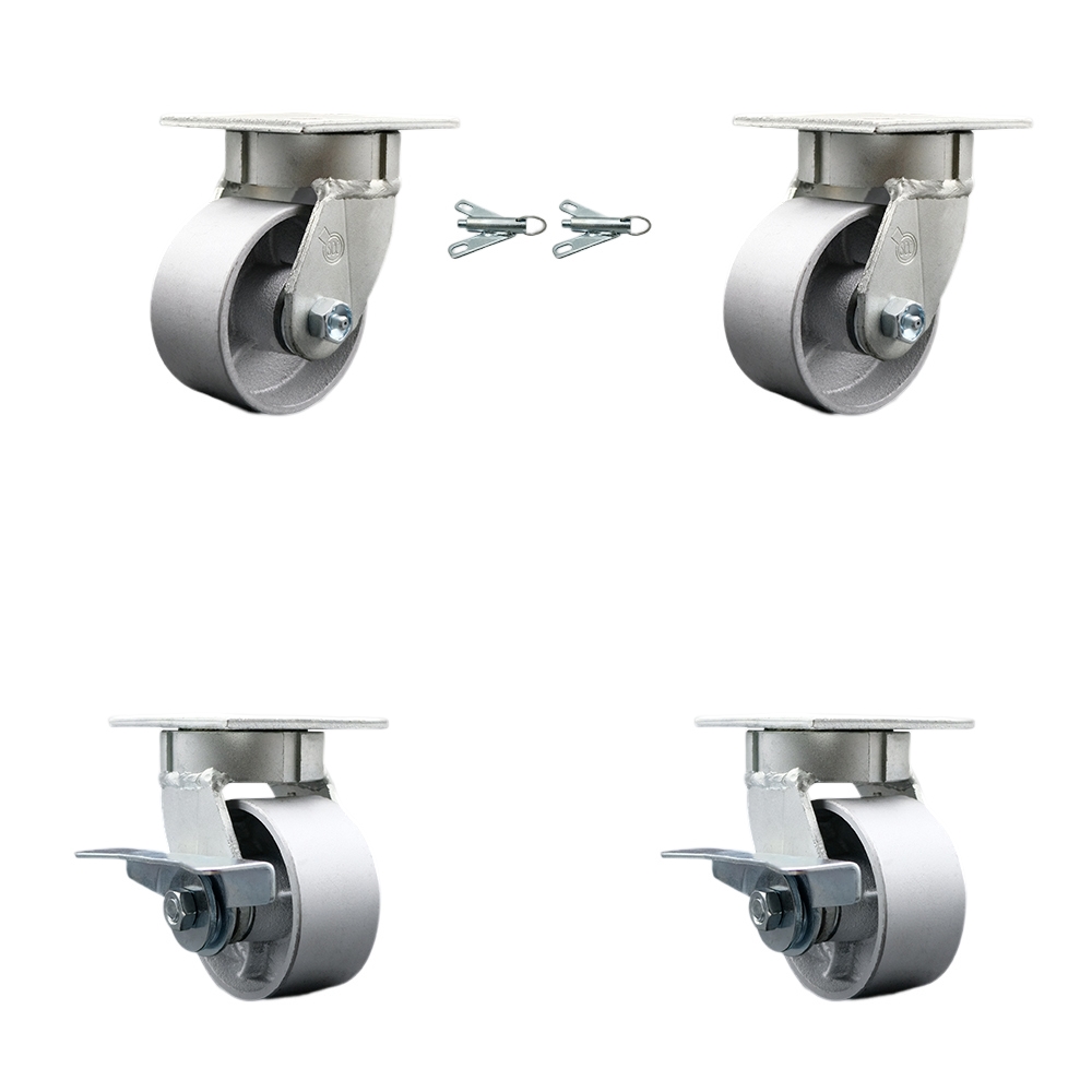 Heavy Duty Kingpinless Swivel Caster Set of 4 with 4 Inch Semi Steel Cast Iron Wheels and Ball Bearings - Includes 2 Swivel with Bolt on Swivel Locks and 2 Swivel with Brakes - Service Caster Brand — photo 1