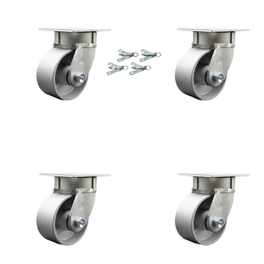 Heavy Duty Kingpinless Swivel Caster Set of 4 with 4 Inch Semi Steel Cast Iron Wheels and Bronze Bearings - Includes 4 Swivel with Bolt on Swivel Locks- 4,000lbs. Total Capacity - Service Caster Brand — photo 1