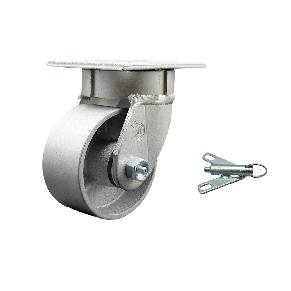 Heavy Duty Kingpinless Swivel Top Plate Caster with Bolt on Swivel Lock and 4 Inch Semi Steel Cast Iron Wheel with Bronze Bearings - 1,000 lbs. Capacity/Caster - Service Caster Brand — photo 1