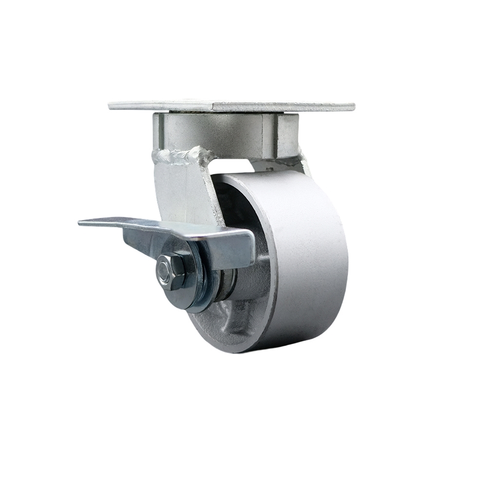 Heavy Duty Kingpinless Swivel Top Plate Caster with Side Lock Brake and 4 Inch Semi Steel Cast Iron Wheel with Ball Bearings - 1,000 lbs. Capacity/Caster - Service Caster Brand — photo 1
