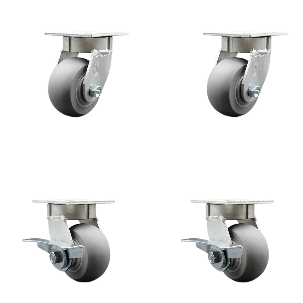 Heavy Duty Kingpinless Swivel Caster Set of 4 with 4 Inch Thermoplastic Rubber Donut Tread Wheels and Ball Bearings-Includes 2 Swivel with Brakes&2 Swivel-1,200lbs. Total Capacity-Service Caster Brand — photo 1