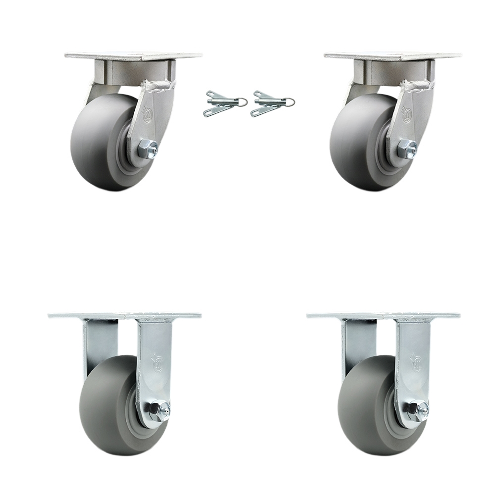 Kingpinless Thermo Rubber Donut Tread Swivel Top Plate Caster Set of 4 w/4" x 2" Gray Wheels - Includes 2 Swivel with Bolt on Swivel Locks & 2 Rigid - 1200 lbs Total Capacity - Service Caster Brand — photo 1