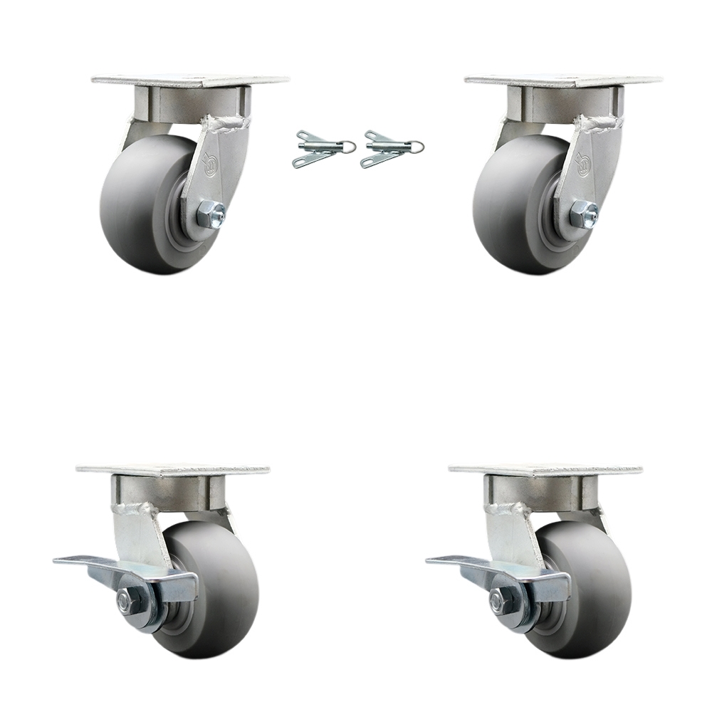 Kingpinless Thermo Rubber Donut Tread Swivel Top Plate Caster Set of 4 w/4" x 2" Gray Wheels- Includes 2 Swivel with Bolt on Swivel Locks&2 Swivel with Brakes-1200lbs Total Cpty - Service Caster Brand — photo 1
