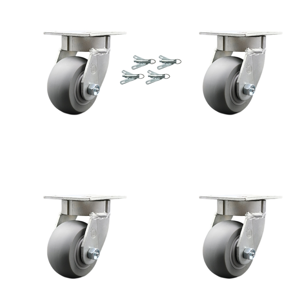 Kingpinless Thermo Rubber Donut Tread Swivel Top Plate Caster Set of 4 w/4" x 2" Gray Wheels - Includes 4 Swivel w/Bolt on Swivel Locks - 1200 lbs Total Capacity - Service Caster Brand — photo 1