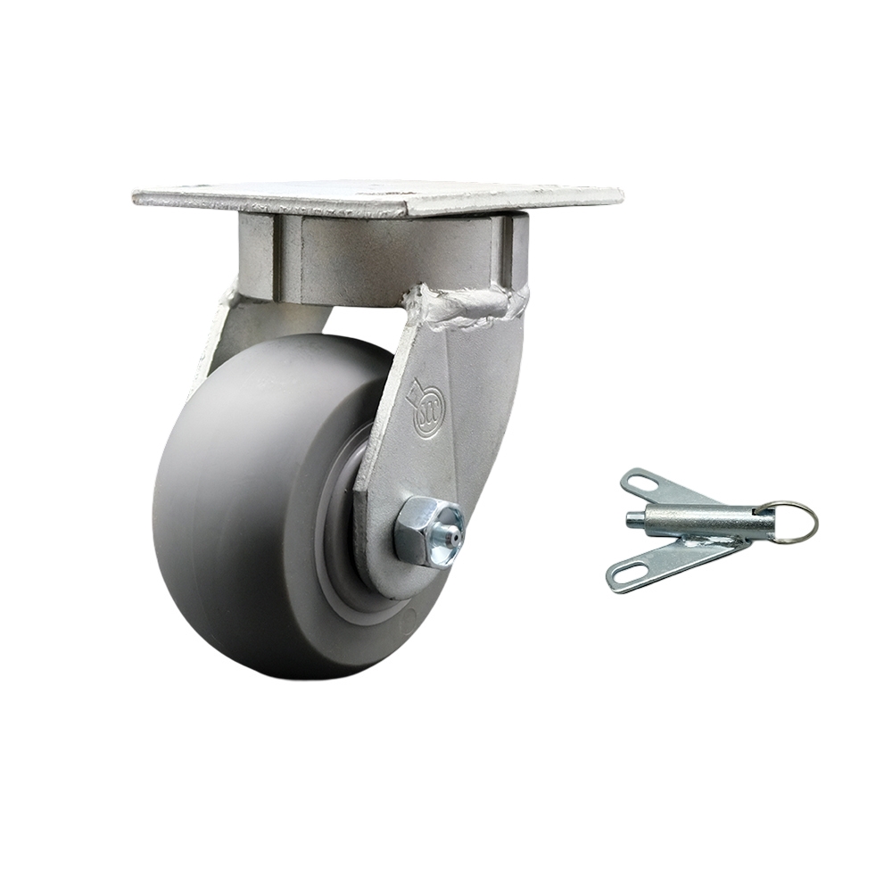 Kingpinless Thermo Rubber Donut Tread Swivel Top Plate Caster w/4" x 2" Gray Wheel & Bolt on Swivel Lock - 300 lbs Capacity/Caster - Service Caster Brand — photo 1