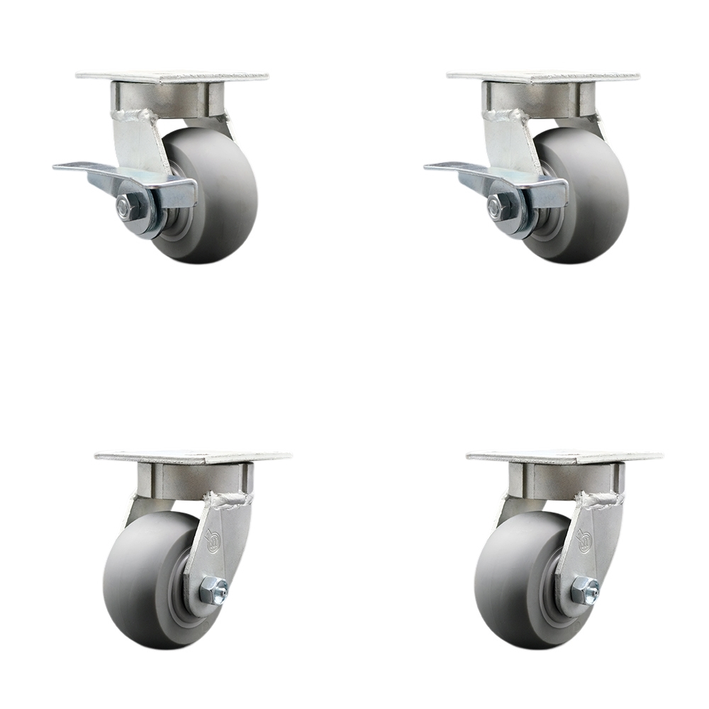 Heavy Duty Kingpinless Swivel Caster Set with 4 Inch Thermoplastic Rubber Donut Tread Wheels and Ball Bearing-Include 2 Swivel with Brake&Swivel Lock and 2 Swivel with Swivel Lock-Service Caster Brand — photo 1