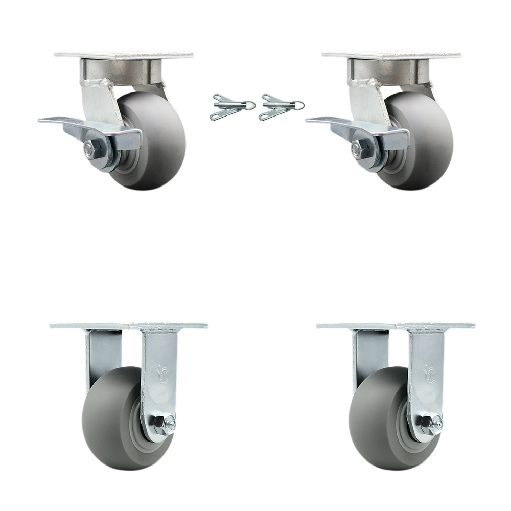 Heavy Duty Kingpinless Swivel Caster Set of 4 with 4 Inch Thermoplastic Rubber Donut Tread Wheels and Ball Bearings - Includes 2 Swivel with Brakes and Swivel Locks and 2 Rigid - Service Caster Brand — photo 1