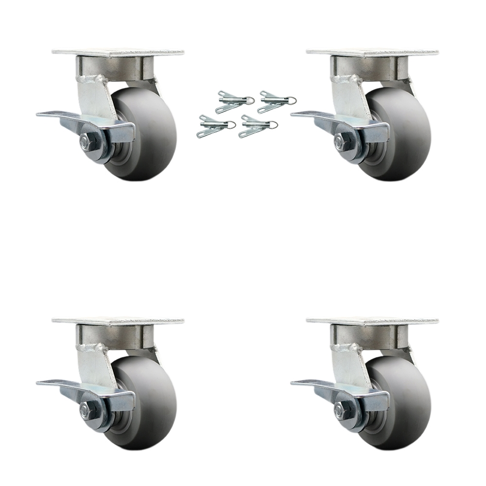 Heavy Duty Kingpinless Swivel Caster Set of 4 with 4 Inch Thermoplastic Rubber Donut Tread Wheels and Ball Bearings-Includes 4 Swivel with Side Lock Brakes and Bolt on Swivel Lock-Service Caster Brand — photo 1