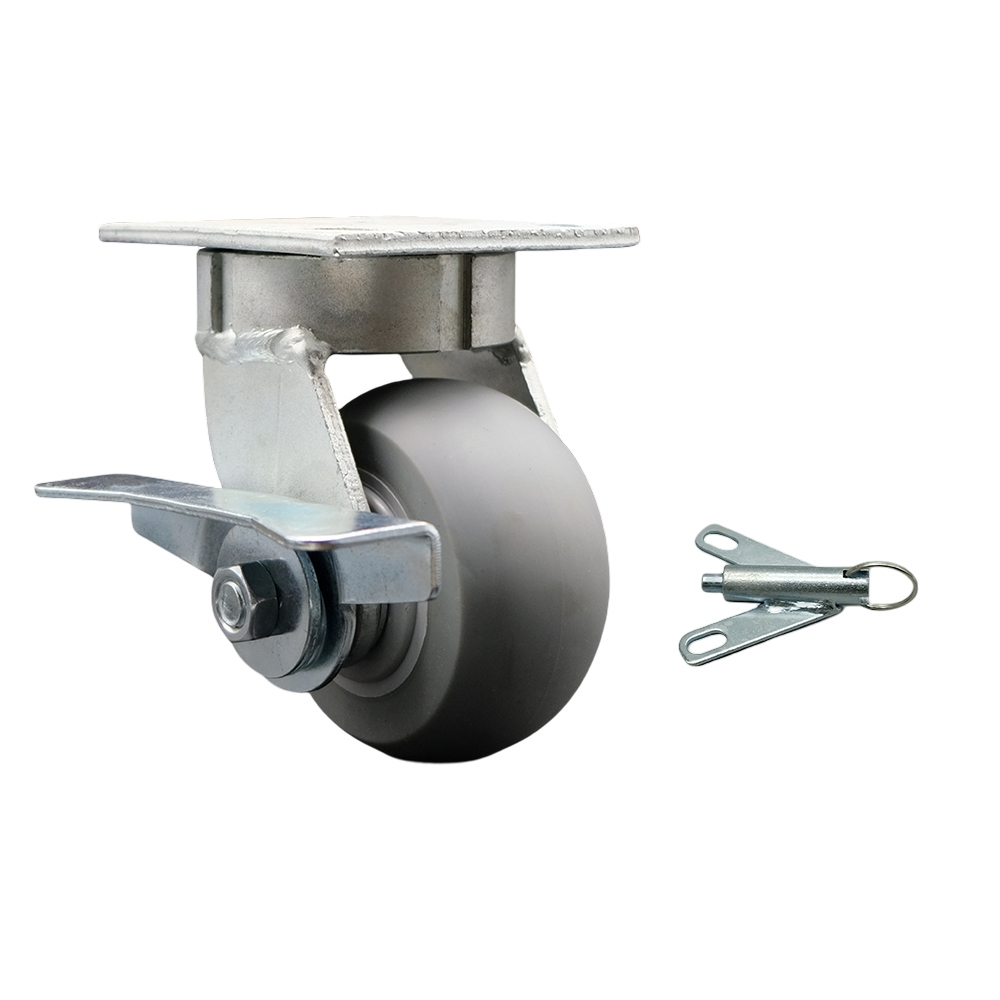 Heavy Duty Kingpinless Swivel Top Plate Caster with Side Lock Brake and Swivel Lock and 4 Inch Thermoplastic Rubber Donut Tread Wheel with Ball Bearings-300 lbs. Capacity/Caster - Service Caster Brand — photo 1