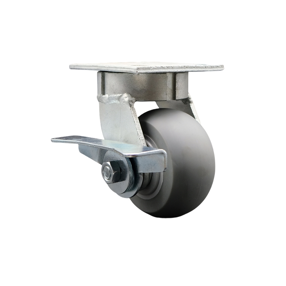 Kingpinless Thermo Rubber Donut Tread Swivel Top Plate Caster w/4" x 2" Gray Wheel & Side Lck Brake - 300 lbs Capacity/Caster - Service Caster Brand — photo 1