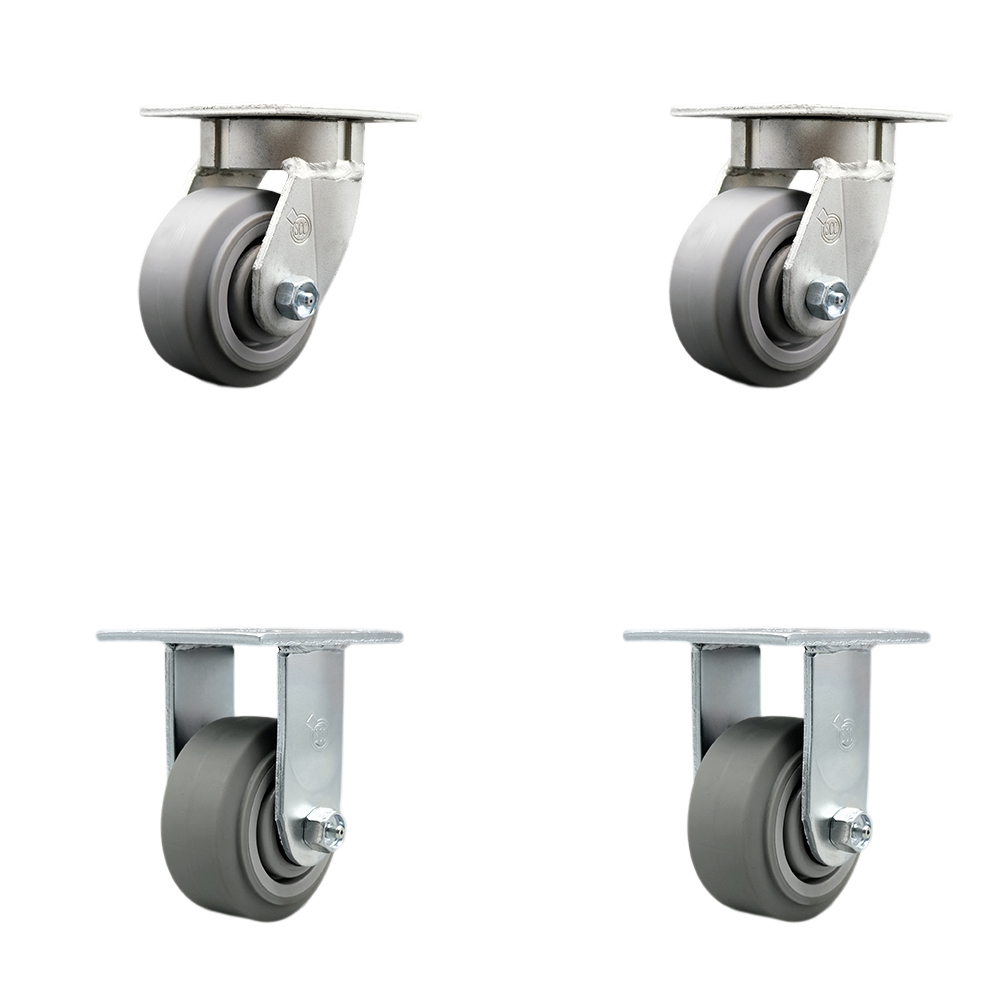 Heavy Duty Kingpinless Swivel Caster Set of 4 with 4 Inch Thermoplastic Rubber Flat Tread Wheels and Ball Bearings - Includes 2 Swivel and 2 Rigid - 1,200 lbs. Total Capacity - Service Caster Brand — photo 1