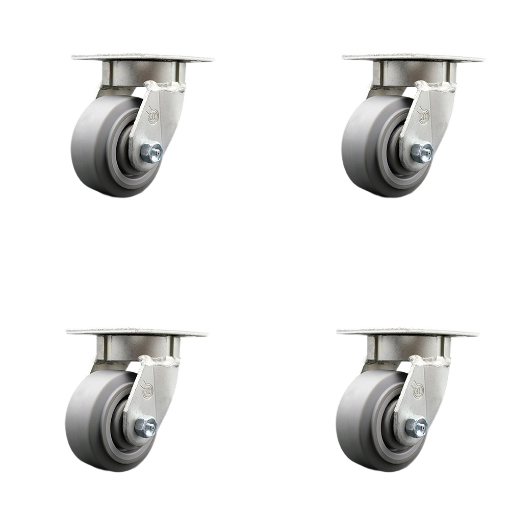 Kingpinless Thermo Rubber Flat Tread Swivel Top Plate Caster Set of 4 w/4" x 2" Gray Wheels - Includes 4 Swivel - 1200 lbs Total Capacity - Service Caster Brand — photo 1