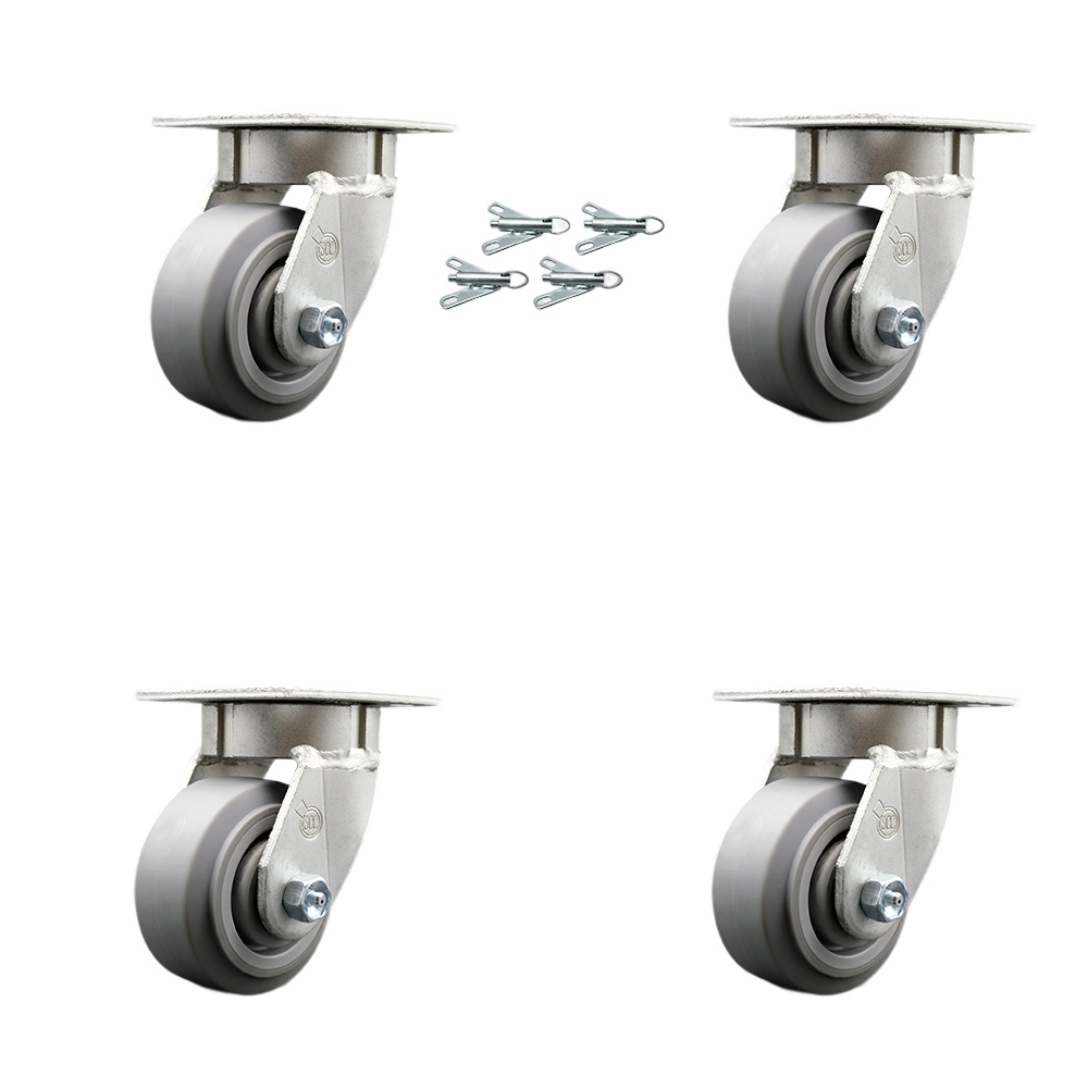 Kingpinless Thermo Rubber Flat Tread Swivel Top Plate Caster Set of 4 w/4" x 2" Gray Wheels - Includes 4 Swivel w/Bolt on Swivel Locks - 1200 lbs Total Capacity - Service Caster Brand — photo 1