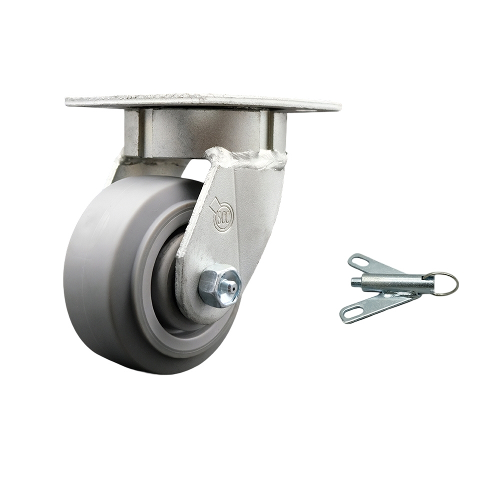 Kingpinless Thermo Rubber Flat Tread Swivel Top Plate Caster w/4" x 2" Gray Wheel & Bolt on Swivel Lock - 300 lbs Capacity/Caster - Service Caster Brand — photo 1