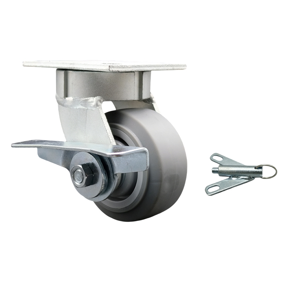 Heavy Duty Kingpinless Swivel Top Plate Caster with Side Lock Brake and Swivel Lock and 4 Inch Thermoplastic Rubber Flat Tread Wheel with Ball Bearings -300 lbs. Capacity/Caster - Service Caster Brand — photo 1