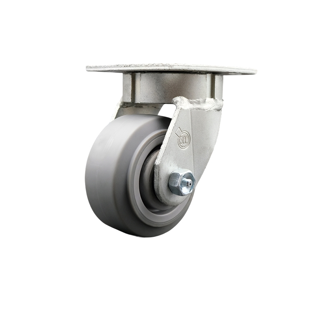 Kingpinless Thermo Rubber Flat Tread Swivel Top Plate Caster w/4" x 2" Gray Wheel - 300 lbs Capacity/Caster - Service Caster Brand — photo 1