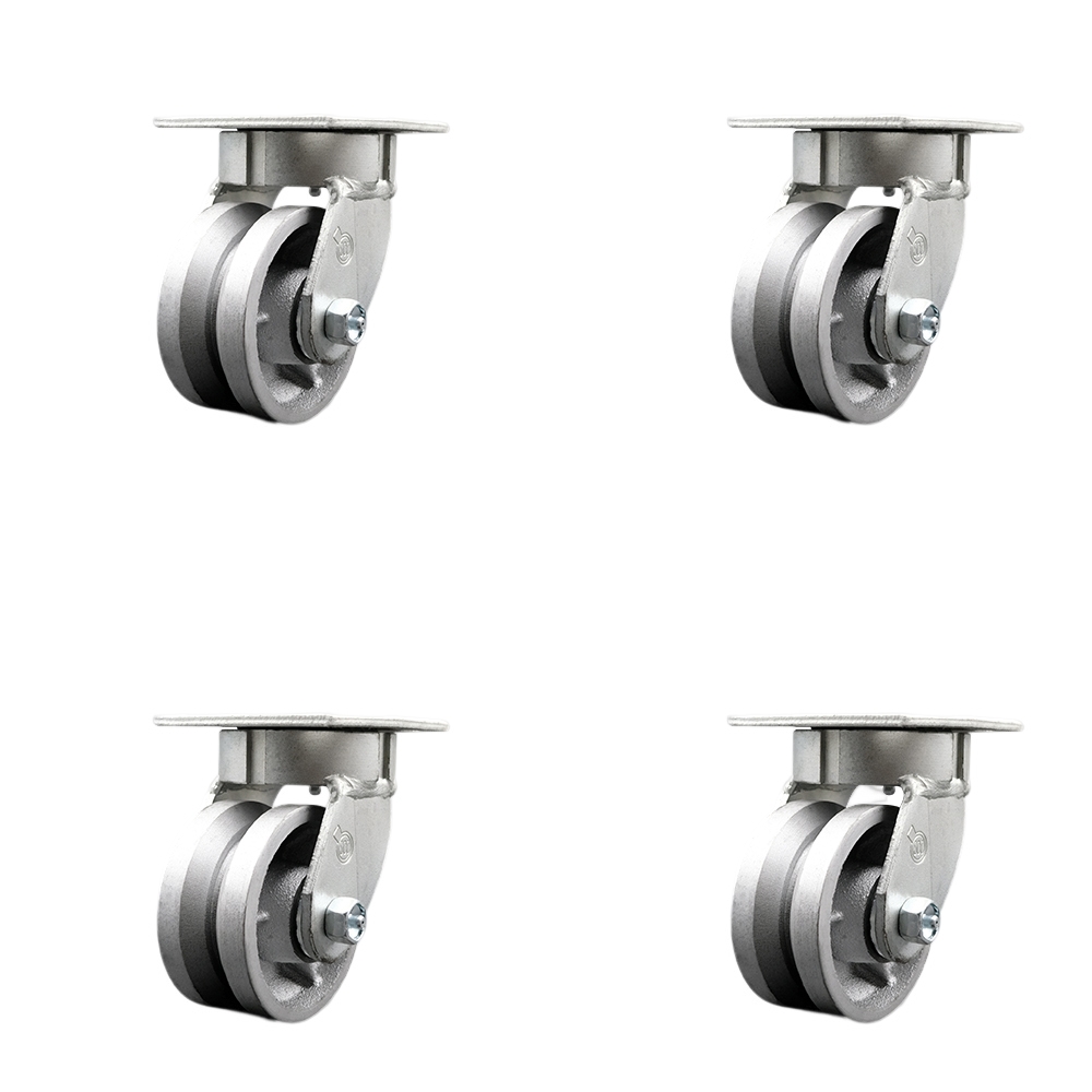 Heavy Duty Kingpinless Swivel Caster Set of 4 with 4 Inch V-Groove Semi Steel Cast Iron Wheels and Ball Bearings - Includes 4 Swivel - 3,200 lbs. Total Capacity - Service Caster Brand — photo 1