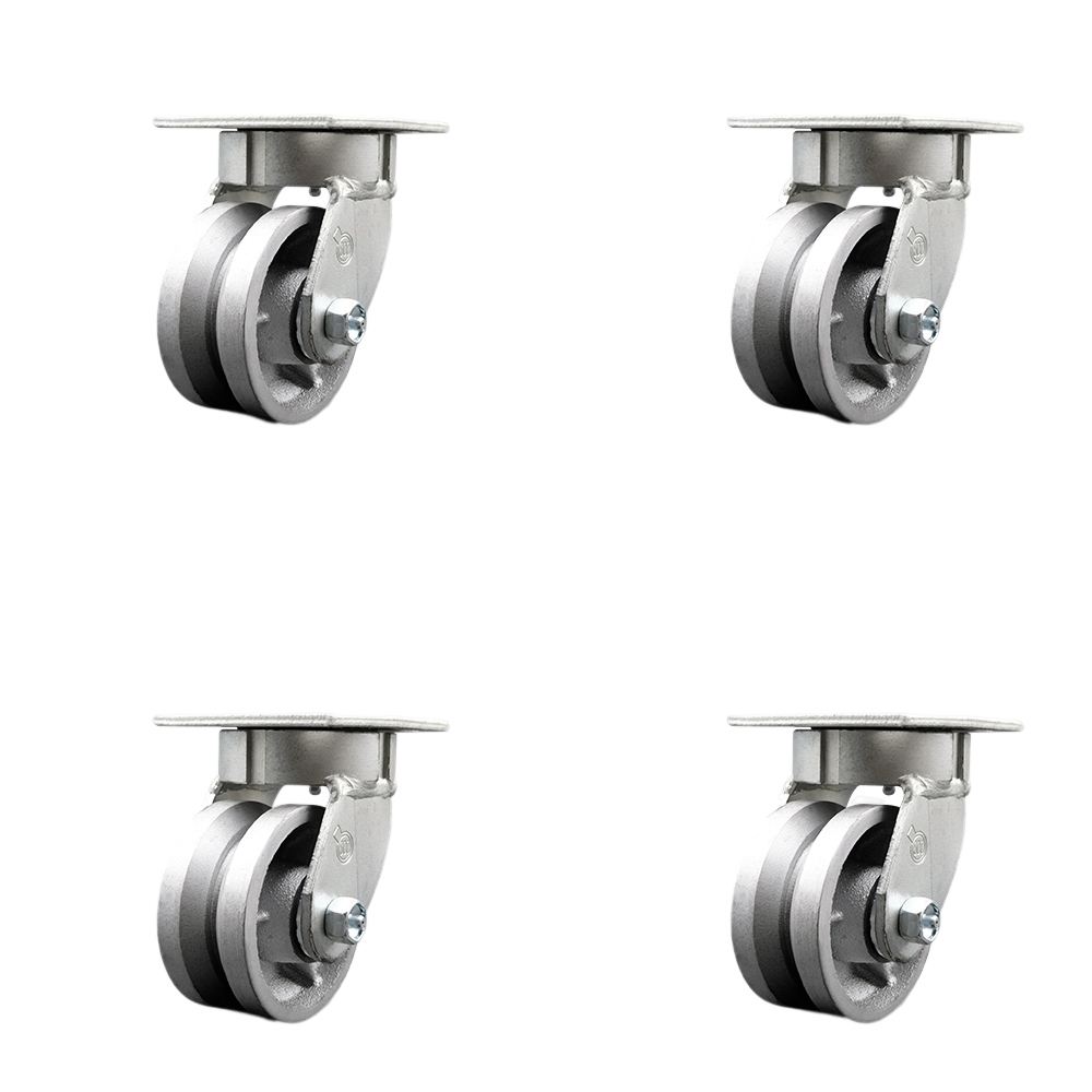Heavy Duty Kingpinless Swivel Caster Set of 4 with 4 Inch V-Groove Semi Steel Cast Iron Wheels & Bronze Bearings-Include 4 Swivel with Bolt on Swivel Lock-3,200lbs. Total Capacity-Service Caster Brand — photo 1