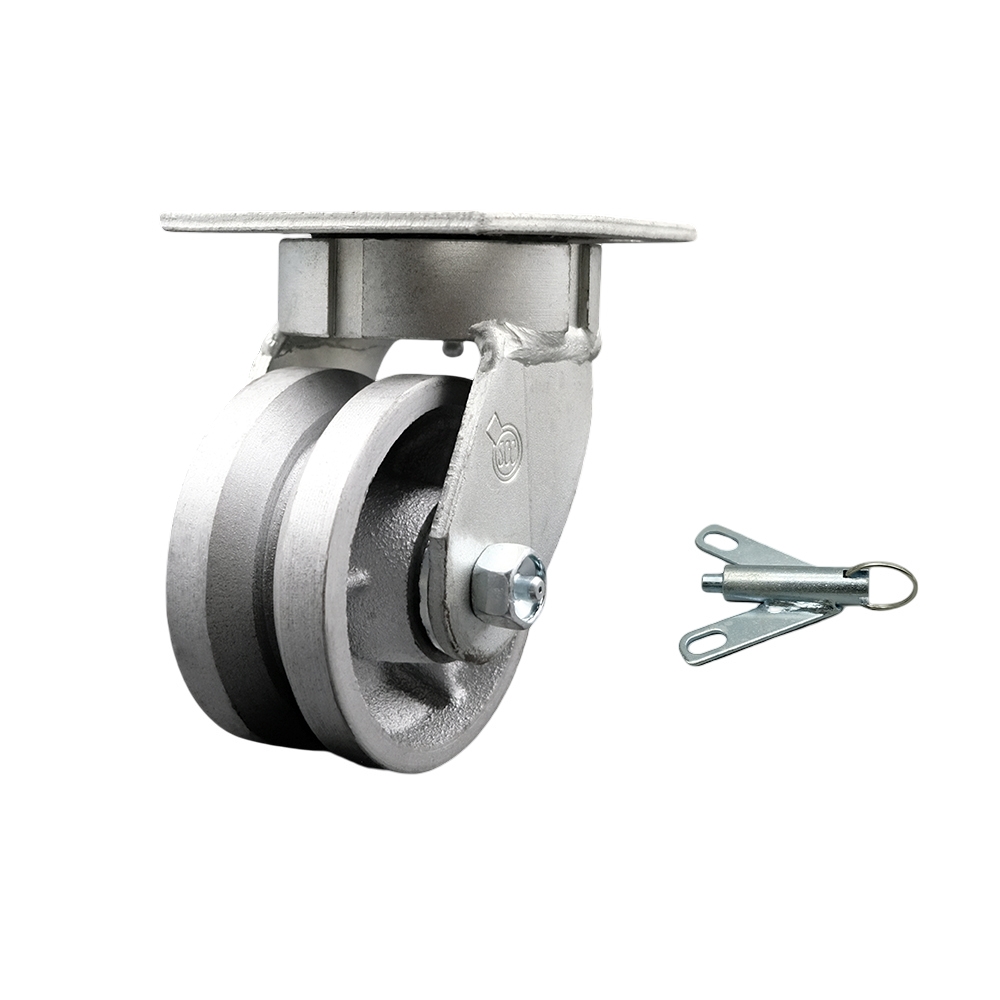 Heavy Duty Kingpinless Swivel Top Plate Caster with Bolt on Swivel Lock and 4 Inch V-Groove Semi Steel Cast Iron Wheel with Bronze Bearings - 800 lbs. Capacity/Caster - Service Caster Brand — photo 1