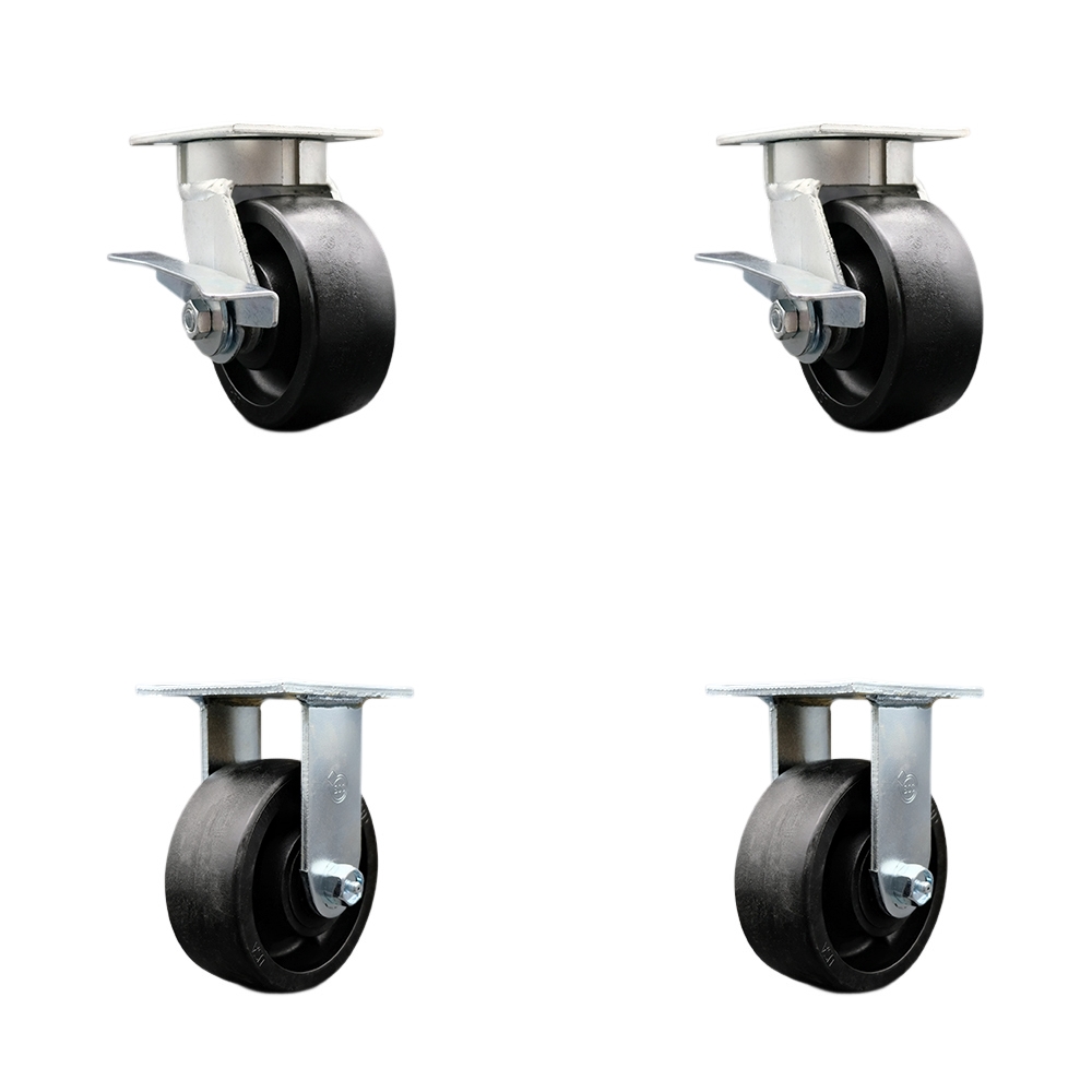 Kingpinless Glass Filled Nylon Swivel Top Plate Caster Set of 4 w/5" x 2" Black Wheels - Includes 2 Swivel & 2 Rigid - 5000 lbs Total Capacity - Service Caster Brand — photo 1