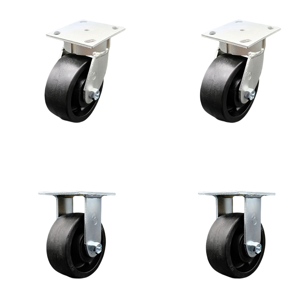 Kingpinless Glass Filled Nylon Swivel Top Plate Caster Set of 4 w/5" x 2" Black Wheels - Includes 2 Swivel with Bolt on Swivel Locks & 2 Rigid - 5000 lbs Total Capacity - Service Caster Brand — photo 1