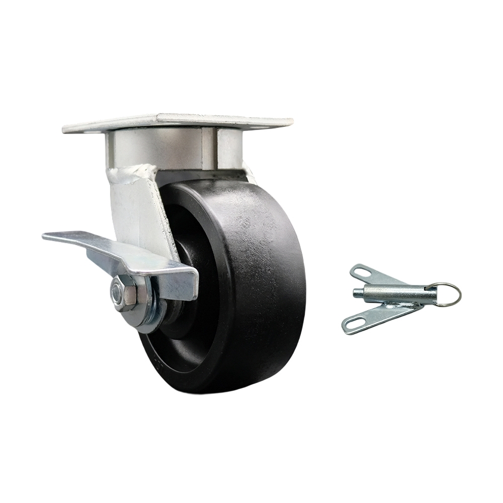 Kingpinless Glass Filled Nylon Swivel Top Plate Caster w/5" x 2" Black Wheel & Side Lck Brake and Bolt on Swivel Lock - 1250 lbs Capacity/Caster - Service Caster Brand — photo 1