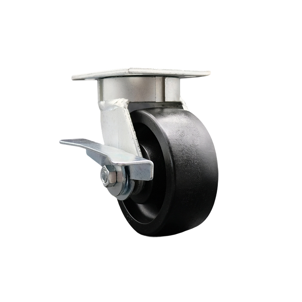 Kingpinless Glass Filled Nylon Swivel Top Plate Caster w/5" x 2" Black Wheel & Side Lck Brake - 1250 lbs Capacity/Caster - Service Caster Brand — photo 1