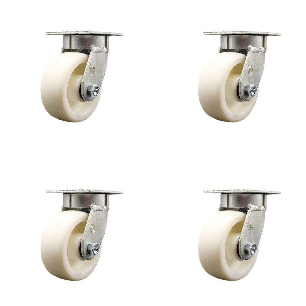 Kingpinless Nylon Swivel Top Plate Caster Set of 4 w/5" x 2" White Wheels - Includes 4 Swivel - 3600 lbs Total Capacity - Service Caster Brand — photo 1