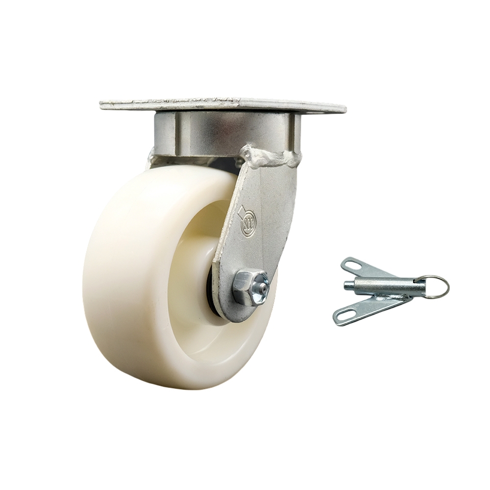 Kingpinless Nylon Swivel Top Plate Caster w/5" x 2" White Wheel & Bolt on Swivel Lock - 900 lbs Capacity/Caster - Service Caster Brand — photo 1