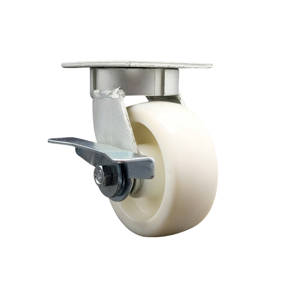 Heavy Duty Kingpinless Swivel Top Plate Caster with Side Lock Brake and 5 Inch Nylon Wheel with Ball Bearings - 900 lbs. Capacity/Caster - Service Caster Brand — photo 1