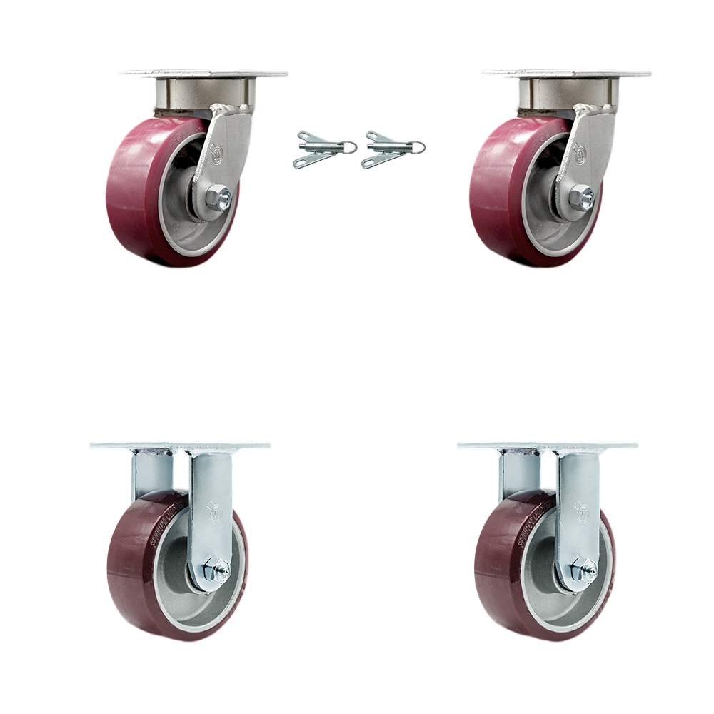 Heavy Duty Kingpinless Swivel Caster Set of 4 with 5 Inch Polyurethane on Aluminum Wheels and Ball Bearings - Includes 2 Swivel with Bolt on Swivel Locks and 2 Rigid - Service Caster Brand — photo 1
