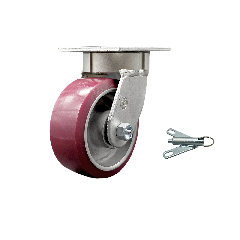Kingpinless Polyurethane on Aluminum Swivel Top Plate Caster w/5" x 2" Maroon Wheel & Bolt on Swivel Lock - 900 lbs Capacity/Caster - Service Caster Brand — photo 1