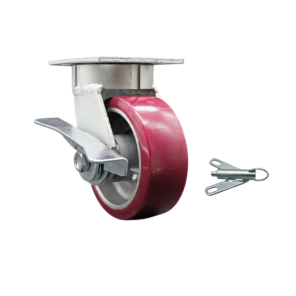 Heavy Duty Kingpinless Swivel Top Plate Caster with Side Lock Brake and Bolt on Swivel Lock and 5 Inch Polyurethane on Aluminum Wheel with Ball Bearings-900 lbs. Capacity/Caster - Service Caster Brand — photo 1