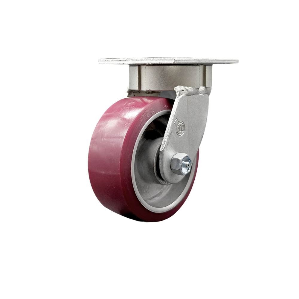 Kingpinless Polyurethane on Aluminum Swivel Top Plate Caster w/5" x 2" Maroon Wheel - 900 lbs Capacity/Caster - Service Caster Brand — photo 1