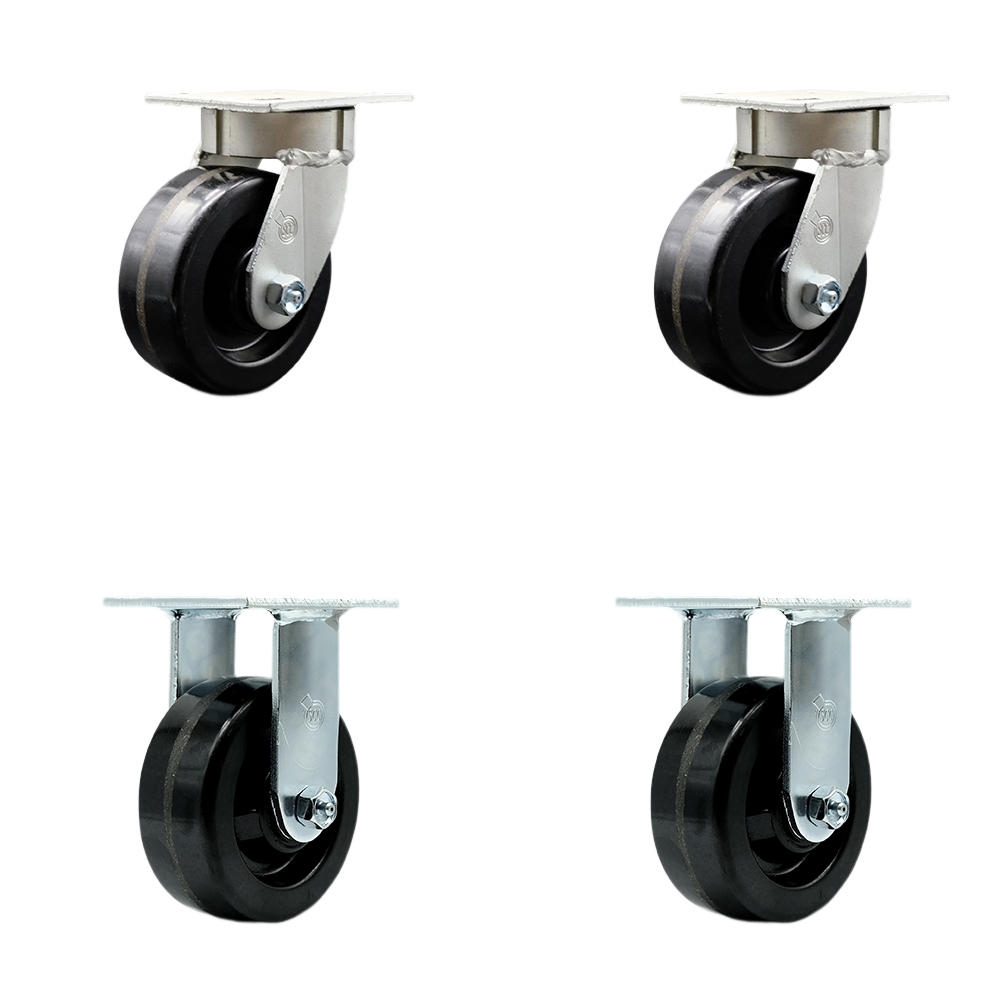 Heavy Duty Kingpinless Swivel Caster Set of 4 with 5 Inch Phenolic Wheels and Ball Bearings - Includes 2 Swivel and 2 Rigid - 3,200 lbs. Total Capacity - Service Caster Brand — photo 1