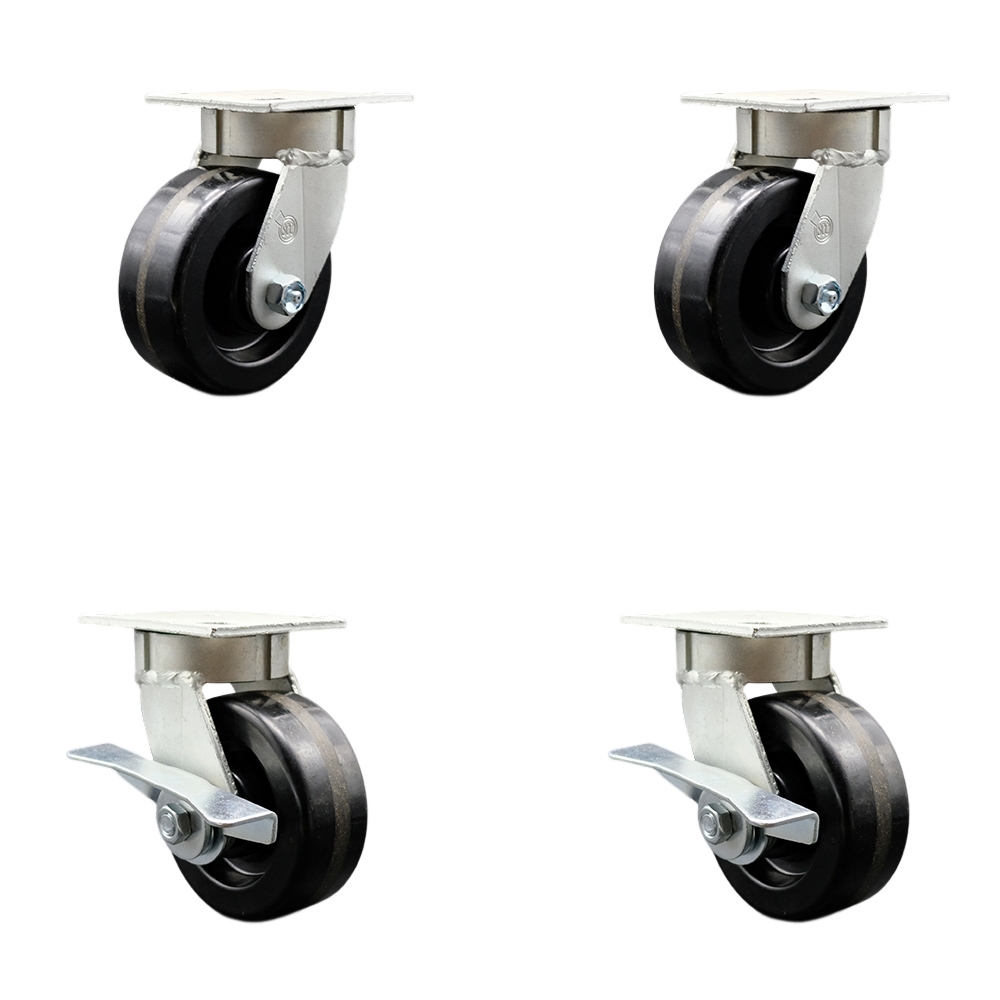 Heavy Duty Kingpinless Swivel Caster Set of 4 with 5 Inch Phenolic Wheels and Ball Bearings - Includes 2 Swivel with Brakes and 2 Swivel - 3,200 lbs. Total Capacity - Service Caster Brand — photo 1