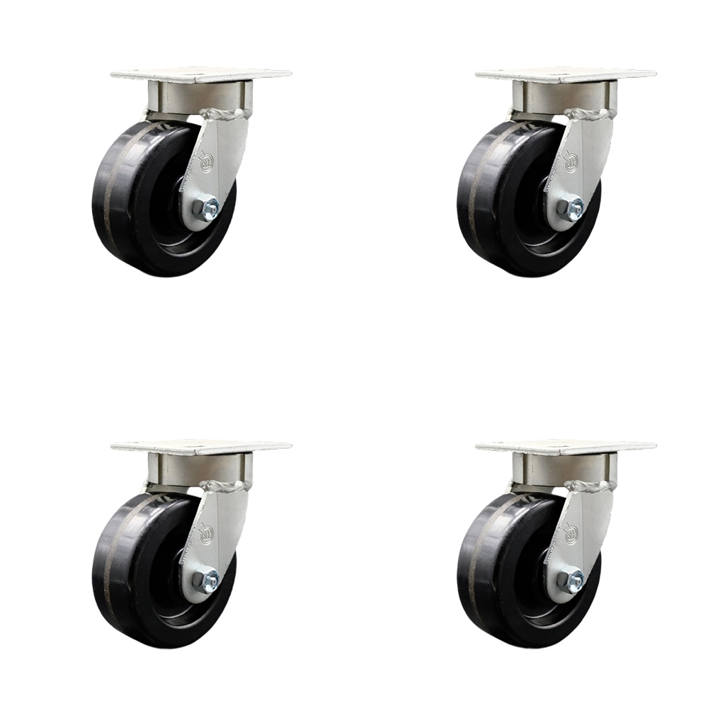 Heavy Duty Kingpinless Swivel Caster Set of 4 with 5 Inch Phenolic Wheels and Ball Bearings - Includes 4 Swivel - 3,200 lbs. Total Capacity - Service Caster Brand — photo 1