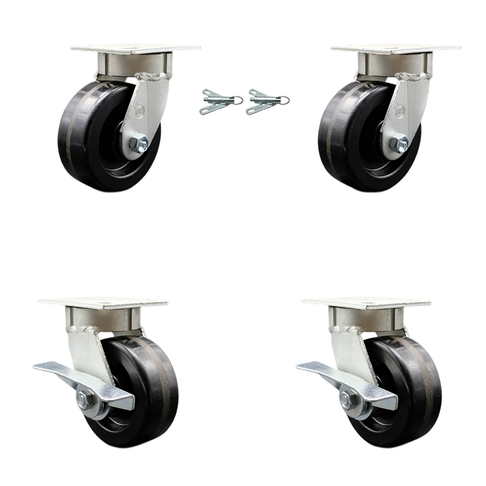 Heavy Duty Kingpinless Swivel Caster Set of 4 with 5 Inch Phenolic Wheels and Ball Bearings - Includes 2 Swivel with Bolt on Swivel Locks and 2 Swivel with Brakes - Service Caster Brand — photo 1