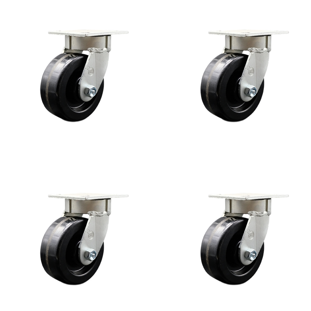Heavy Duty Kingpinless Swivel Caster Set of 4 with 5 Inch Phenolic Wheels and Ball Bearings - Includes 4 Swivel with Bolt on Swivel Locks - 3,200lbs. Total Capacity - Service Caster Brand — photo 1