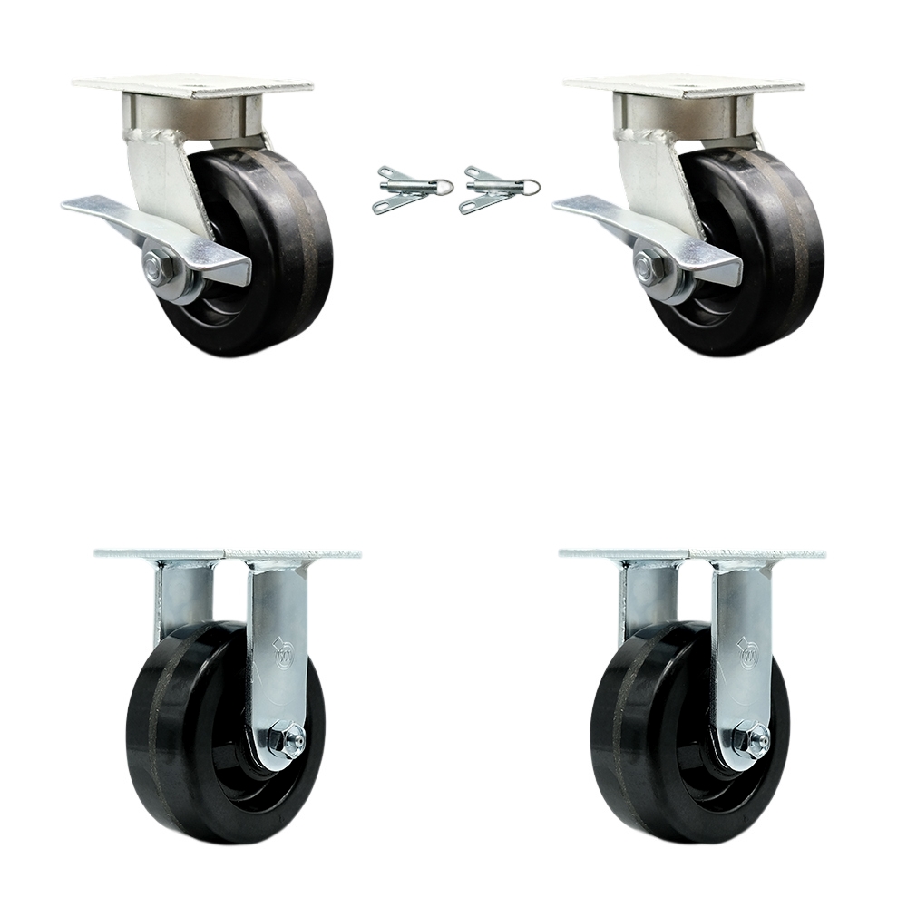 Heavy Duty Kingpinless Swivel Caster Set of 4 with 5 Inch Phenolic Wheels and Ball Bearings - Includes 2 Swivel with Brakes and Bolt on Swivel Locks and 2 Rigid - Service Caster Brand — photo 1