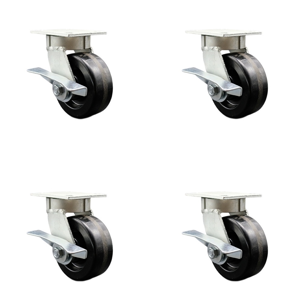 Heavy Duty Kingpinless Swivel Caster Set of 4 with 5 Inch Phenolic Wheels and Ball Bearings - Includes 4 Swivel with Side Lock Brakes and Bolt on Swivel Locks - Service Caster Brand — photo 1