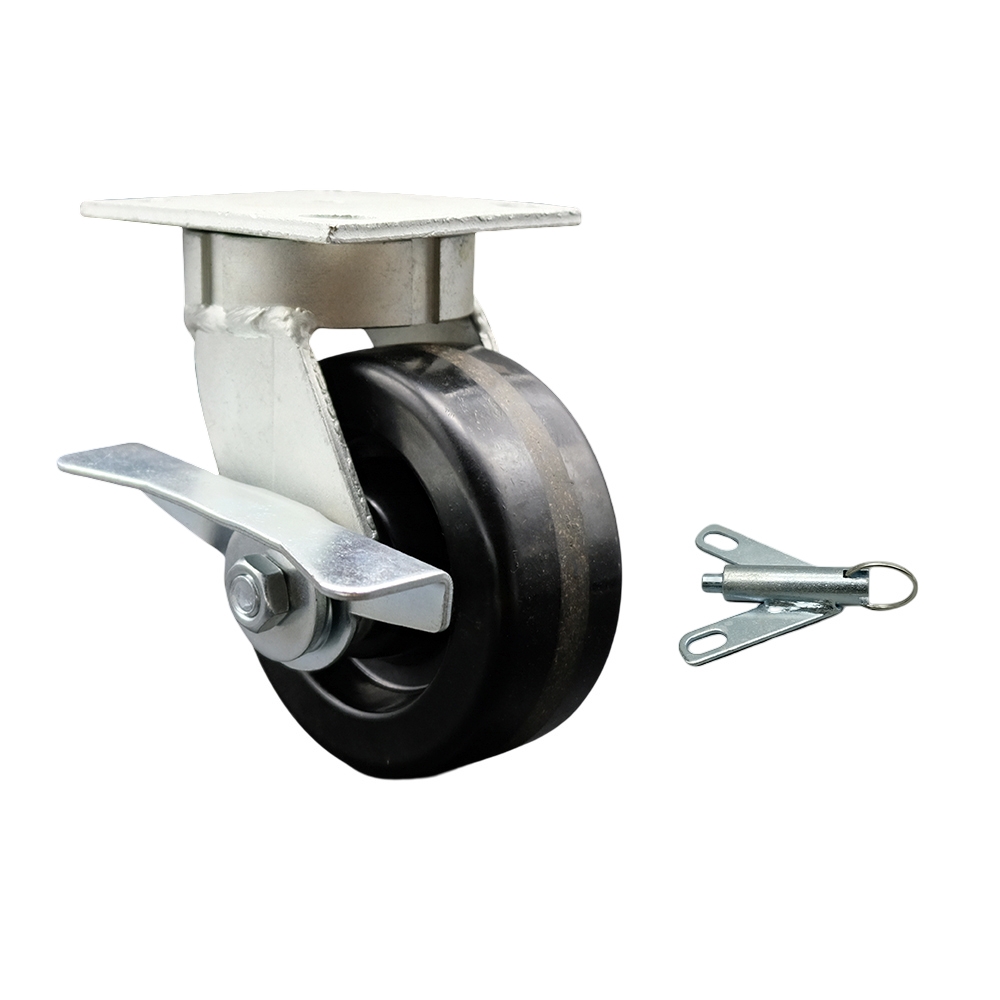 Kingpinless Phenolic Swivel Top Plate Caster w/5" x 2" Black Wheel & Side Lck Brake and Bolt on Swivel Lock - 1000 lbs Capacity/Caster - Service Caster Brand — photo 1