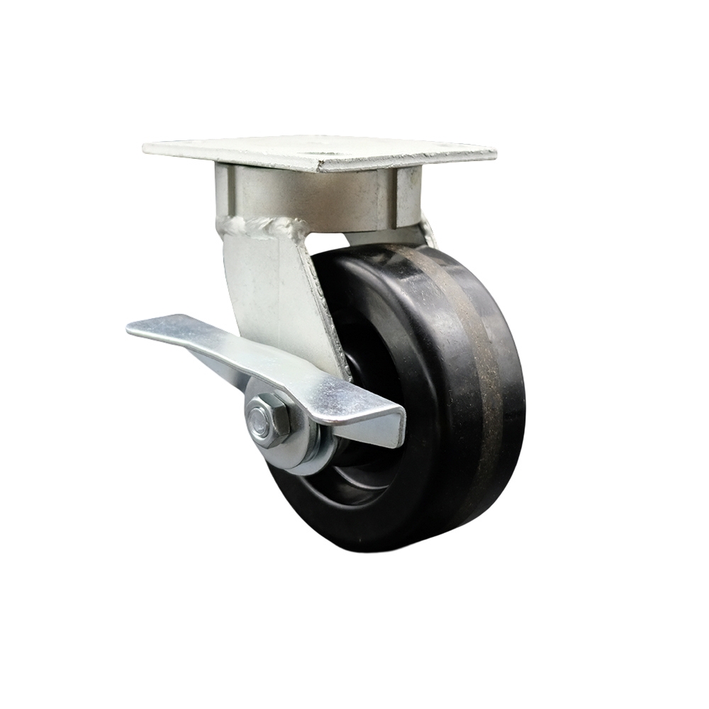 Kingpinless Phenolic Swivel Top Plate Caster w/5" x 2" Black Wheel & Side Lck Brake - 1000 lbs Capacity/Caster - Service Caster Brand — photo 1