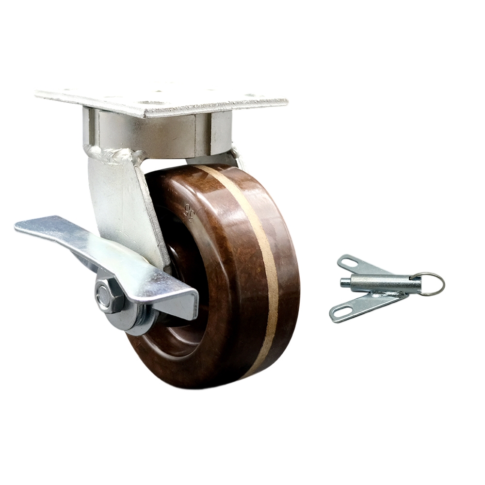 Heavy Duty Kingpinless Swivel Top Plate Caster with Side Lock Brake and Bolt on Swivel Lock and 5 Inch High Temperature Glass Filled Nylon Wheel - 1,000 lbs. Capacity/Caster - Service Caster Brand — photo 1