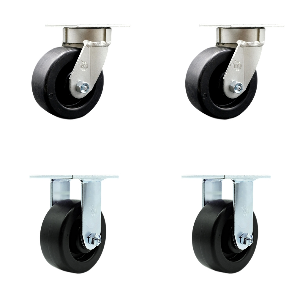 Heavy Duty Kingpinless Swivel Caster Set of 4 with 5 Inch Polyolefin Wheels and Ball Bearings - Includes 2 Swivel and 2 Rigid - 2,600 lbs. Total Capacity - Service Caster Brand — photo 1