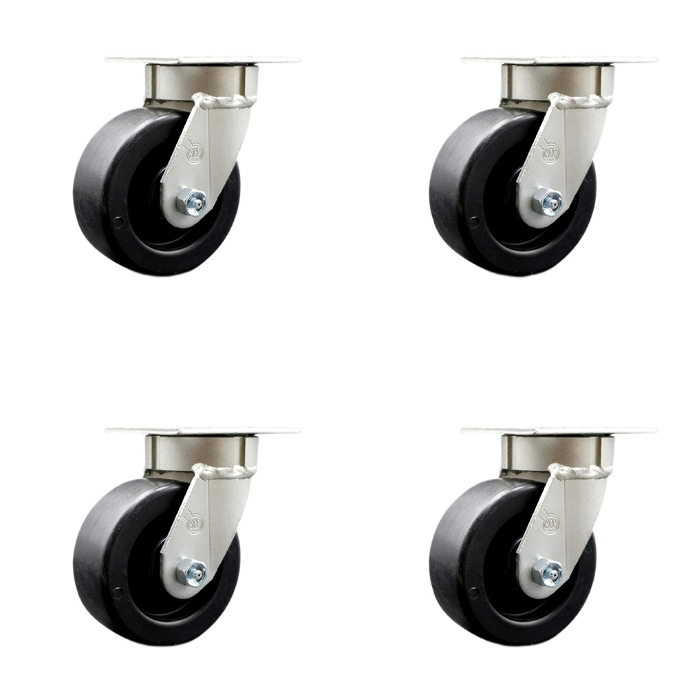 Kingpinless Polyolefin Swivel Top Plate Caster Set of 4 w/5" x 2" Black Wheels - Includes 4 Swivel - 2600 lbs Total Capacity - Service Caster Brand — photo 1