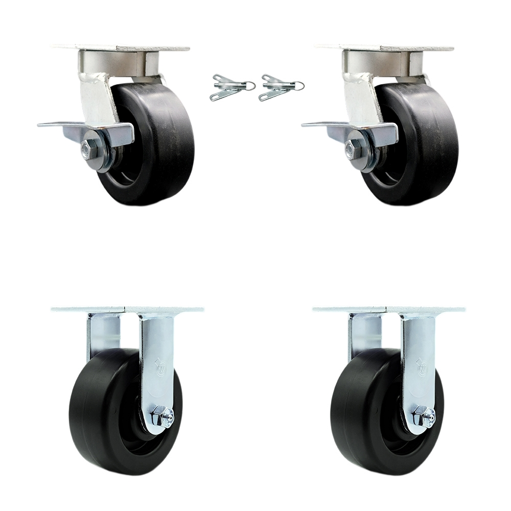 Kingpinless Polyolefin Swivel Top Plate Caster Set of 4 w/5" x 2" Black Wheels - Includes 2 Swivel with Bolt on Swivel Locks & 2 Rigid - 2600 lbs Total Capacity - Service Caster Brand — photo 1