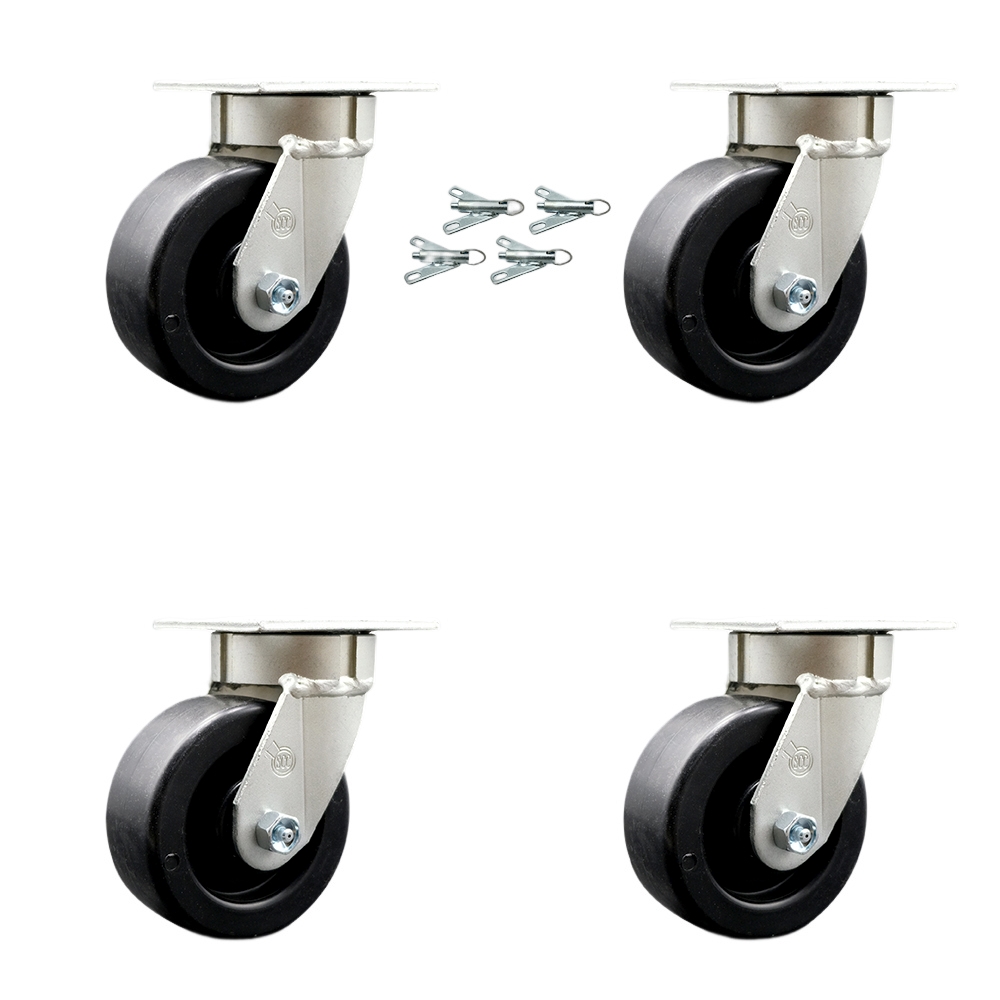Heavy Duty Kingpinless Swivel Caster Set of 4 with 5 Inch Polyolefin Wheels and Ball Bearings - Includes 4 Swivel with Bolt on Swivel Locks - 2,600lbs. Total Capacity - Service Caster Brand — photo 1
